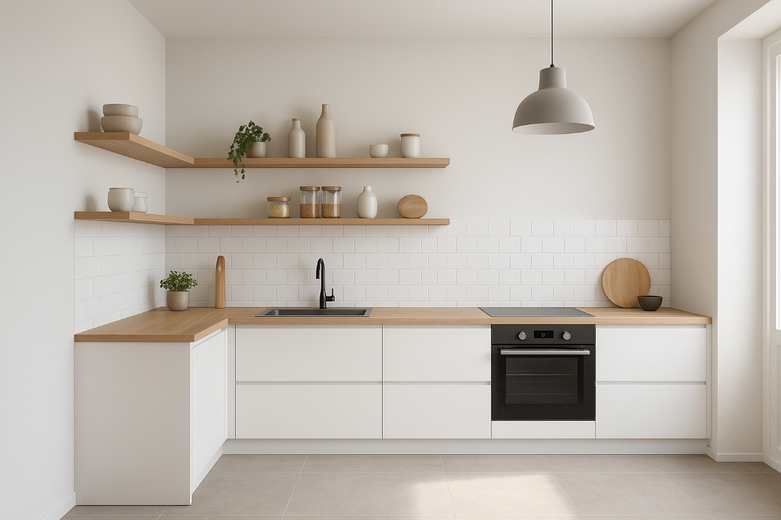 thiết kế tủ bếp không có tủ trên